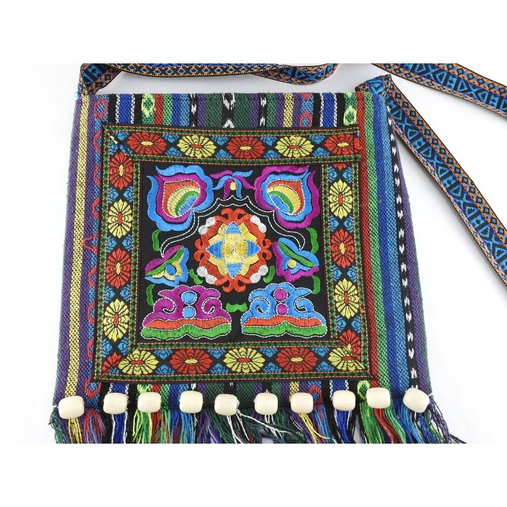 Boho Ethnic Embroidered Crossbody Bag Festival Hippie Purse Fringe Strap Tribal - Picture 8 of 8